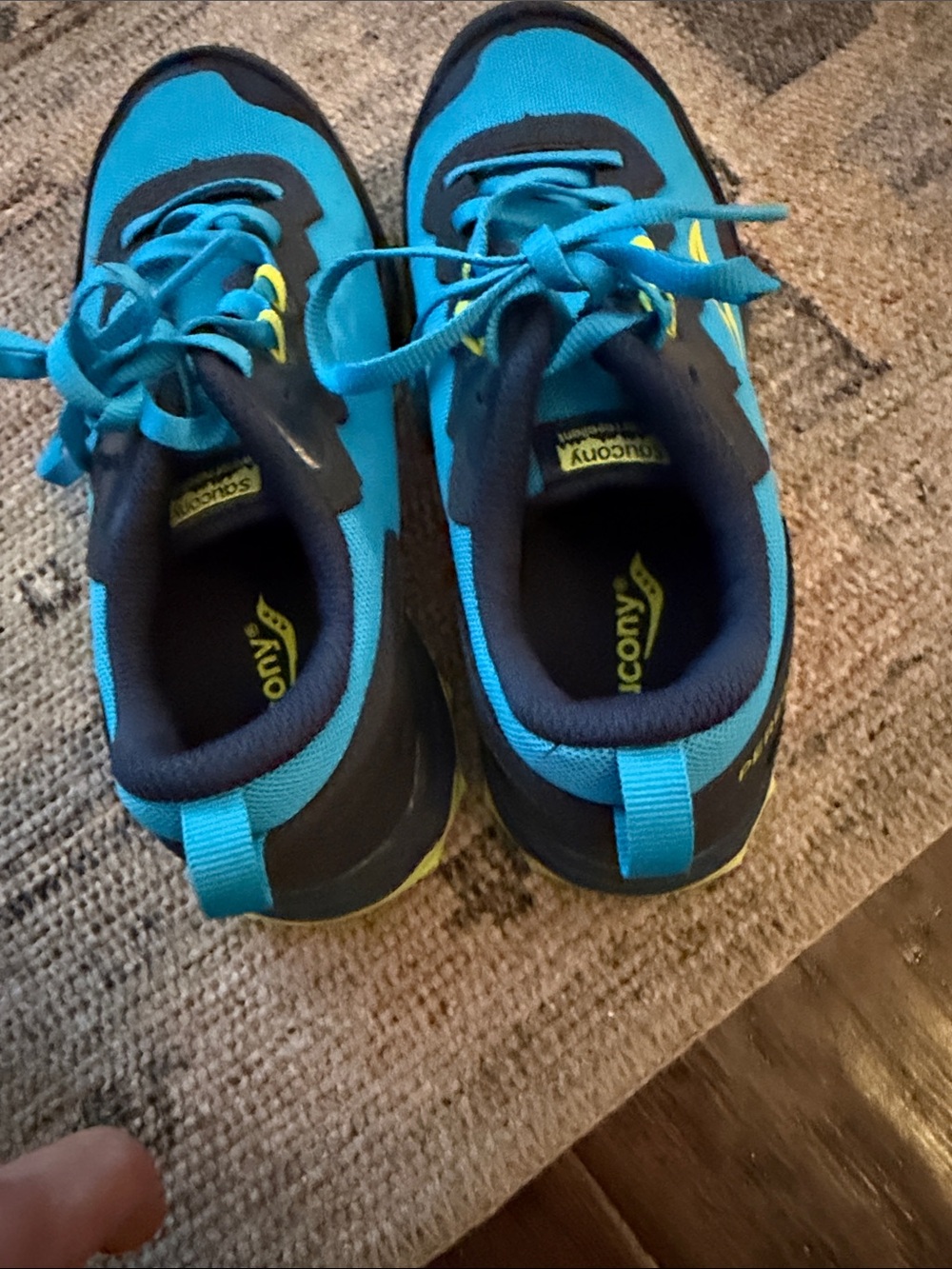 Saucony Kids Blue and Black Sneakers with Yellow Accents - Picture 3 of 3
